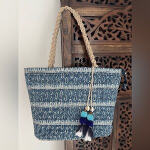 Brand new vintage hand block print cotton Blue Patterned Tote Bag